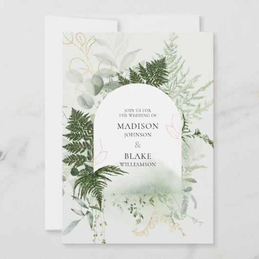 Rustic Chic Wild Forest Fern Greenery Wedding Invi Kaart (Voorkant)