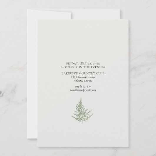 Rustic Chic Wild Forest Fern Greenery Wedding Invi Kaart (Achterkant)