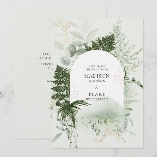 Rustic Chic Wild Forest Fern Greenery Wedding Invi Kaart (Voorkant / Achterkant)