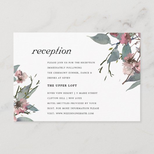 RUSTIC CHIC WILD PINK EUCALYPTUS FLORALRECEPT INFORMATIEKAARTJE (Voorkant)