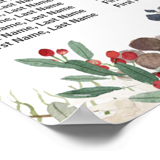 Rustic Chic Winter Floral Wedding Seating Chart Poster (Hoek)