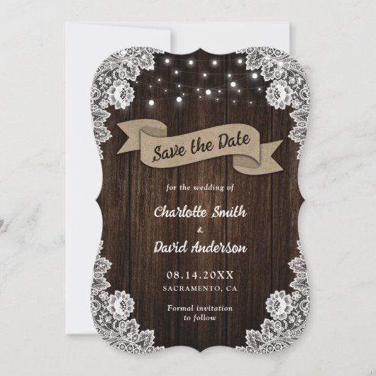 Rustic Chic Wood Burlap Wedding Save The Date (Voorkant)