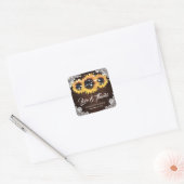 Rustic Chic Wood Lace Sunflower Weddenschap Bedank Vierkante Sticker (Envelop)