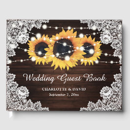 Rustic Chic Wood Lace Sunflower Wedding Guest Book Gastenboek