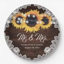Rustic Chic Wood Lace Sunflower Wedding Papieren Bordje