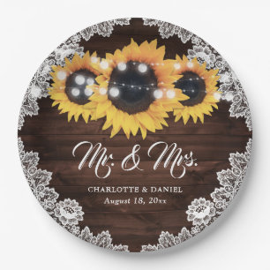 Rustic Chic Wood Lace Sunflower Wedding Papieren Bordje