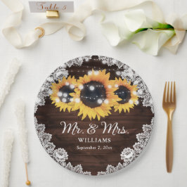 Rustic Chic Wood Lace Sunflower Wedding Papieren Bordje