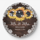 Rustic Chic Wood Lace Sunflower Wedding Papieren Bordje (Voorkant)