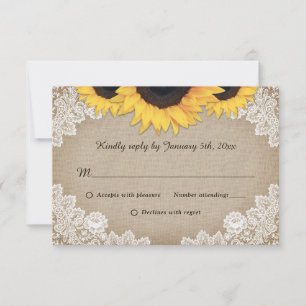 Rustic Chic Wood Lace Sunflower Wedding RSVP