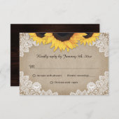Rustic Chic Wood Lace Sunflower Wedding RSVP Kaartje (Voorkant / Achterkant)