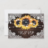 Rustic Chic Wood Lace Sunflower Wedding RSVP Kaartje (Voorkant)