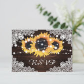 Rustic Chic Wood Lace Sunflower Wedding RSVP Kaartje (Staand voorkant)