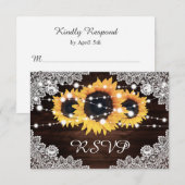 Rustic Chic Wood Lace Sunflower Wedding RSVP Kaartje (Voorkant / Achterkant)