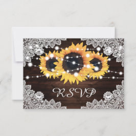 Rustic Chic Wood Lace Sunflower Wedding RSVP Kaartje