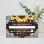 Rustic Chic Wood Lace Sunflower Wedding RSVP Kaartje (Staand voorkant)
