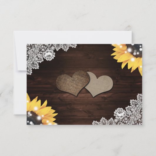 Rustic Chic Wood Lace Sunflower Wedding RSVP Kaartje (Achterkant)