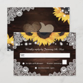 Rustic Chic Wood Lace Sunflower Wedding RSVP Kaartje (Voorkant / Achterkant)