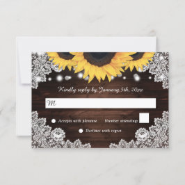 Rustic Chic Wood Lace Sunflower Wedding RSVP Kaartje