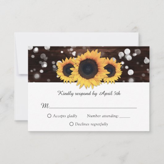 Rustic Chic Wood Lace Sunflower Wedding RSVP Kaartje (Voorkant)