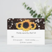 Rustic Chic Wood Lace Sunflower Wedding RSVP Kaartje (Staand voorkant)