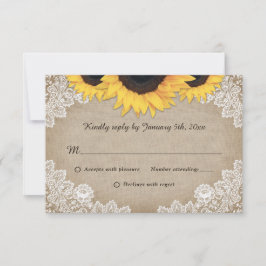 Rustic Chic Wood Lace Sunflower Wedding RSVP Kaartje