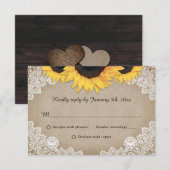 Rustic Chic Wood Lace Sunflower Wedding RSVP Kaartje (Voorkant / Achterkant)