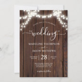 Rustic Chic Wood Light Photo Wedding Invita Kaart (Voorkant)
