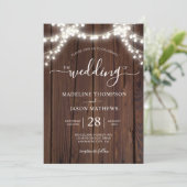 Rustic Chic Wood Light Photo Wedding Invita Kaart (Staand voorkant)
