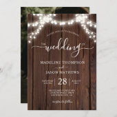Rustic Chic Wood Light Photo Wedding Invita Kaart (Voorkant / Achterkant)