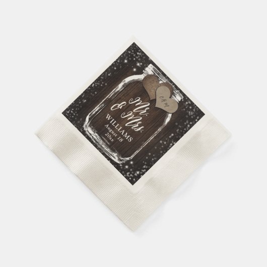 Rustic Chic Wood Mason Jar Mr & Mrs Wedding Servet (Hoek)