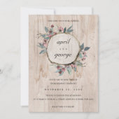 RUSTIC CHIC WOOD SLICE PINK FLORAL WEDDING INVITE BEDANKKAART (Voorkant)