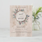 RUSTIC CHIC WOOD SLICE PINK FLORAL WEDDING INVITE BEDANKKAART (Staand voorkant)