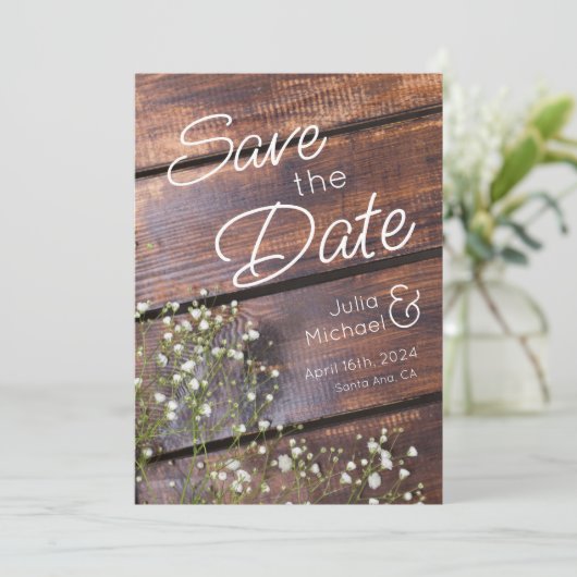 Rustic Chic Wooden Slats Save the Date (Staand voorkant)