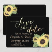Rustic Chic Zwart, Zonnebloemen Save The Date (Voorkant / Achterkant)