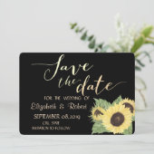 Rustic Chic Zwart, Zonnebloemen Save The Date (Staand voorkant)