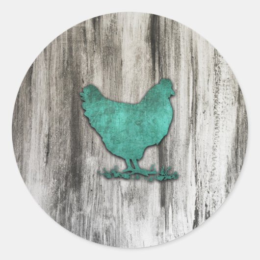 Rustic Chicken (Blauw) Ronde Sticker (Voorkant)