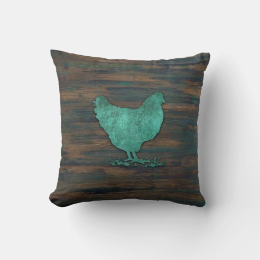 Rustic Chicken (Blauwgroen) Kussen (Voorkant)