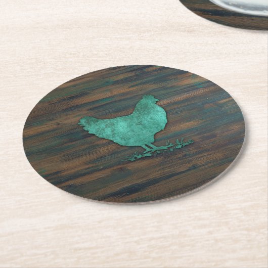 Rustic Chicken (Blauwgroen) Ronde Kartonnen Onderzetter (Gebogen)