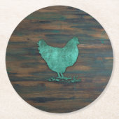 Rustic Chicken (Blauwgroen) Ronde Kartonnen Onderzetter (Voorkant)