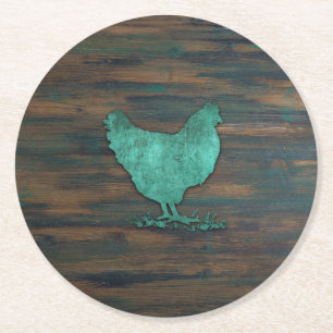 Rustic Chicken (Blauwgroen) Ronde Kartonnen Onderzetter