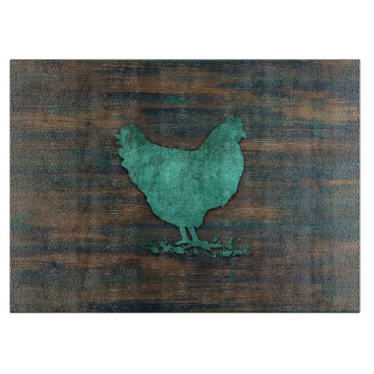 Rustic Chicken (Blauwgroen) Snijplank (Voorkant)