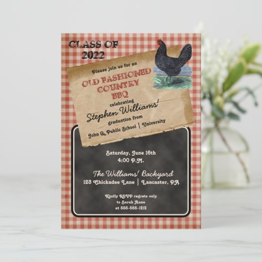 Rustic Chicken Cookout BBQ Graduation Party Kaart (Staand voorkant)