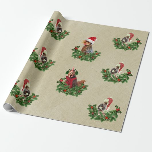 Rustic Chicken Holiday Cadeaupapier (Uitgerold)