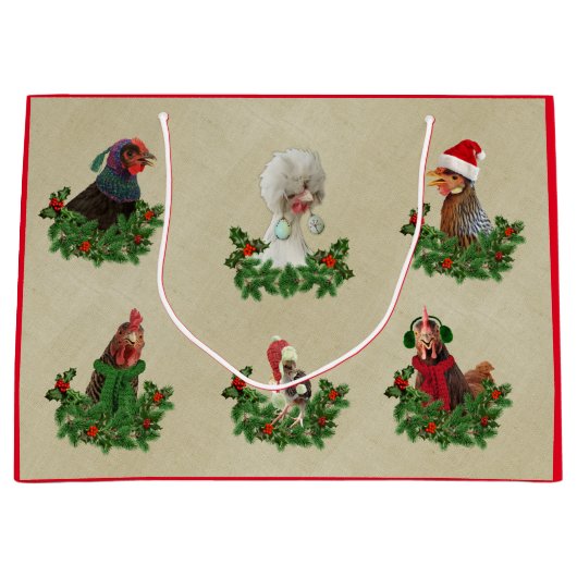 Rustic Chicken Holiday Gift Bag Groot Cadeauzakje (Voorkant)