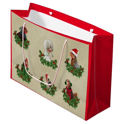 Rustic Chicken Holiday Gift Bag Groot Cadeauzakje (Voorkant Gekanteld)