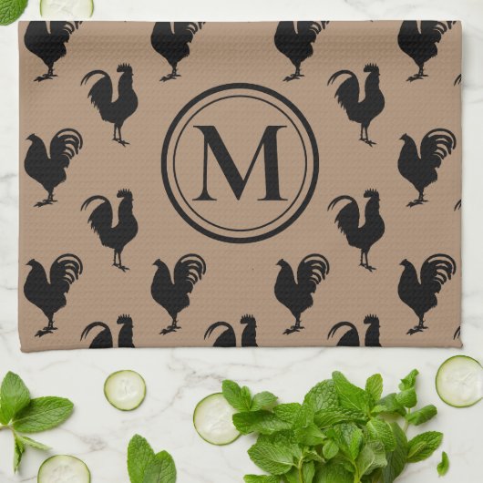 Rustic Chicken n' Rooster Farmhouse Monogram Theedoek (Gevouwen)