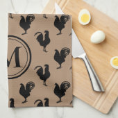 Rustic Chicken n' Rooster Farmhouse Monogram Theedoek (Quarter Fold)