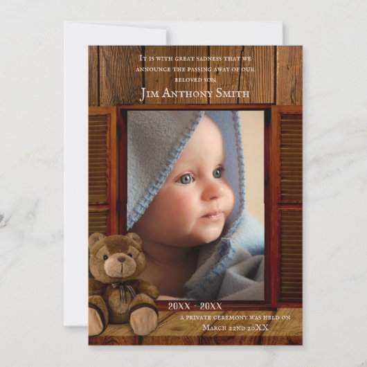 Rustic Child Death Memorial Annountion of Invite Aankondiging (Voorkant)