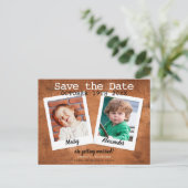 Rustic Childhood Foto's  hout sparen de datum Briefkaart (Staand voorkant)