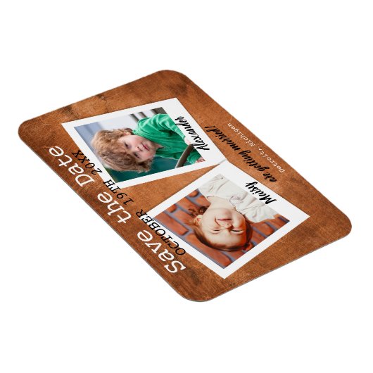 Rustic Childhood Foto's hout sparen de datum Magneet (Rechterzijde)